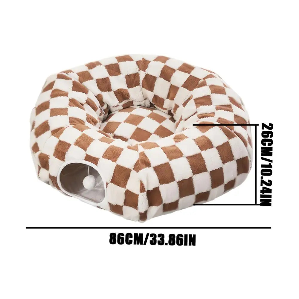 Cat Tunnel Donut Bed with Removable Cushion — Washable 2-in-1 Tunnel & Cozy Nest for Cats, Kittens, Small Dogs and Bunnies