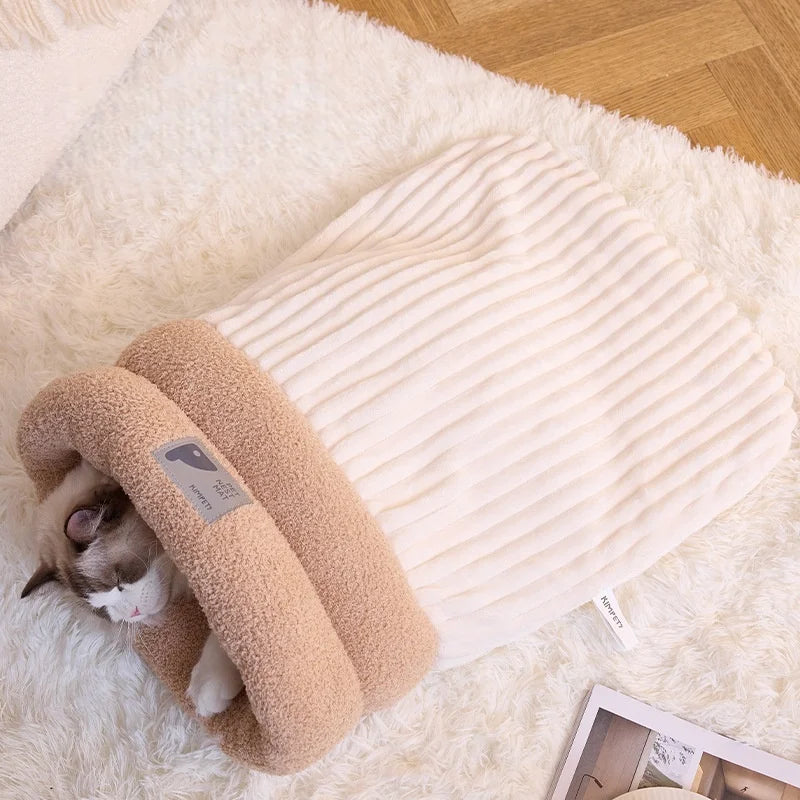 Cozy Burrow Bed β Thermal Winter Cat Cave & Snuggle Sleeping Bag for Cats and Small Dogs πΎβοΈ