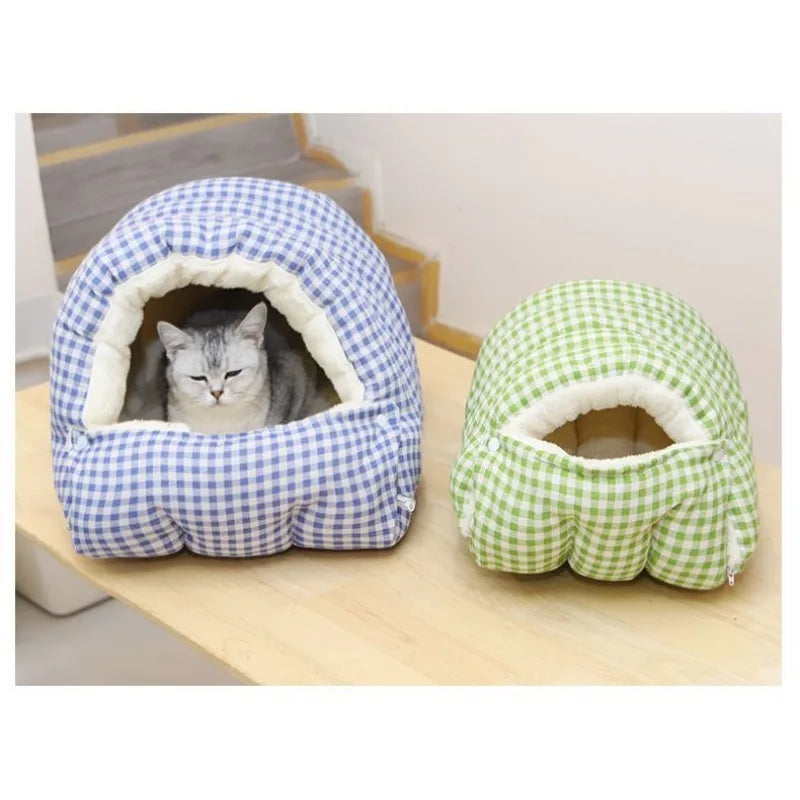 Foldable Winter Pet Bed – Cozy Semi-Enclosed Cat & Dog Sleeping Bag 🐾❄️