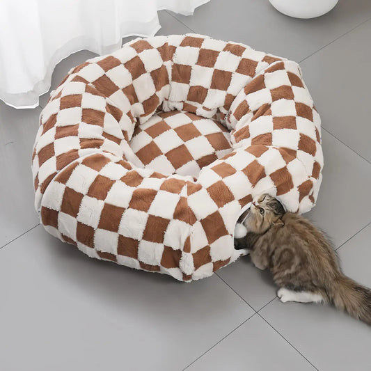 Cat Tunnel Donut Bed with Removable Cushion — Washable 2-in-1 Tunnel & Cozy Nest for Cats, Kittens, Small Dogs and Bunnies