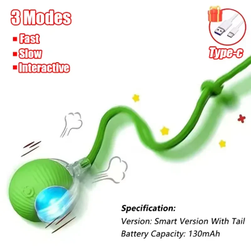 Rechargeable Smart Pet Ball Toy Automatic Rolling Faux Tail Interactive Electric Toy for Cats Dogs Training Imitate Mouse