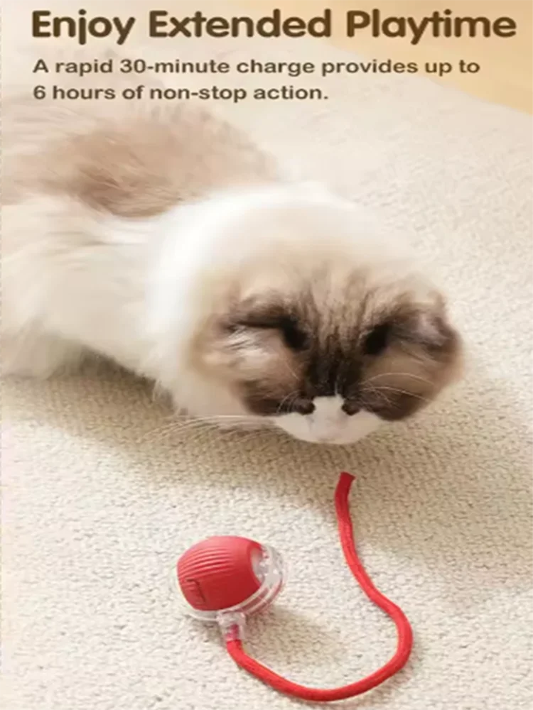 Rechargeable Smart Pet Ball Toy Automatic Rolling Faux Tail Interactive Electric Toy for Cats Dogs Training Imitate Mouse