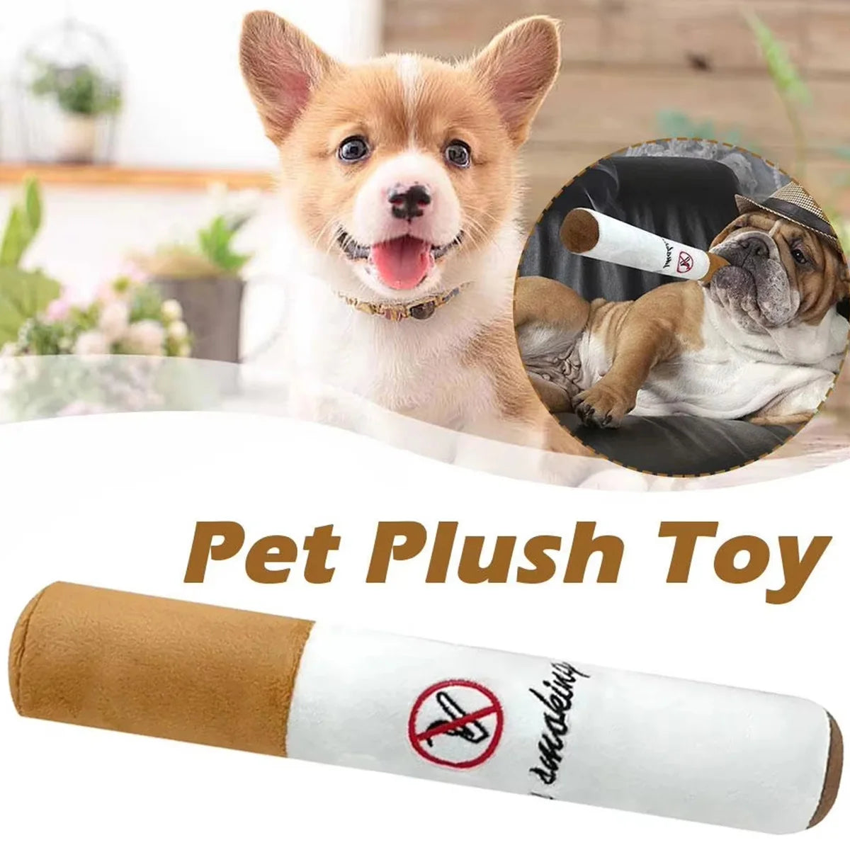“No Smoking” Dog Toy – Funny Plush Cigarette Chew