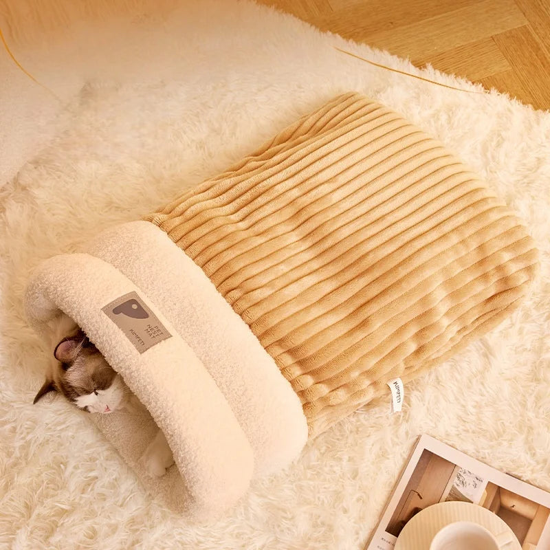 Cozy Burrow Bed – Thermal Winter Cat Cave & Snuggle Sleeping Bag for Cats and Small Dogs 🐾❄️