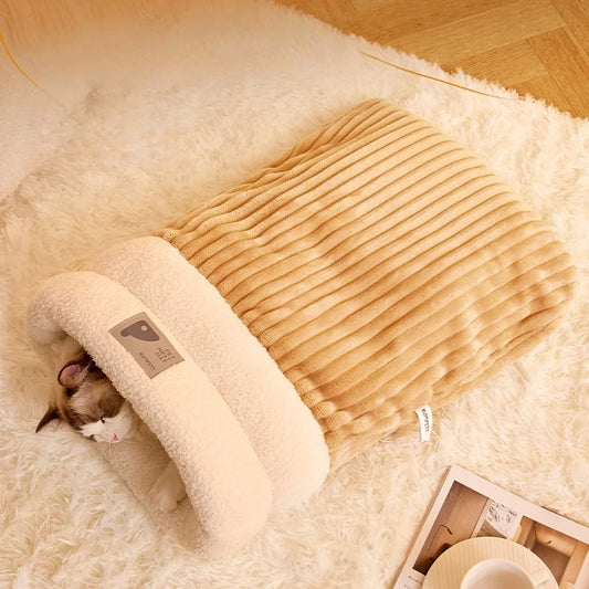 Cozy Burrow Bed – Thermal Winter Cat Cave & Snuggle Sleeping Bag for Cats and Small Dogs 🐾❄️