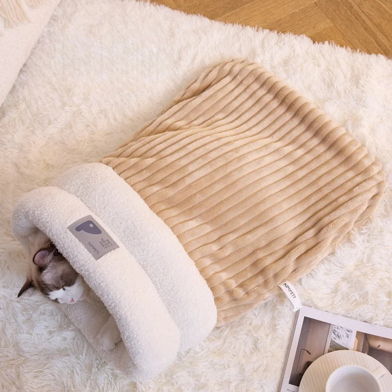 Cozy Burrow Bed – Thermal Winter Cat Cave & Snuggle Sleeping Bag for Cats and Small Dogs 🐾❄️