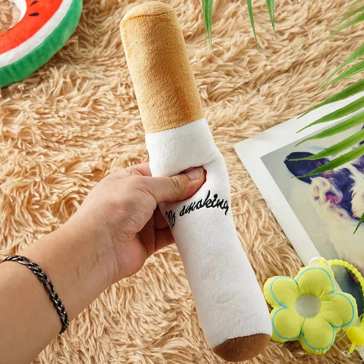 “No Smoking” Dog Toy – Funny Plush Cigarette Chew