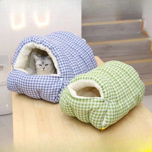 Foldable Winter Pet Bed – Cozy Semi-Enclosed Cat & Dog Sleeping Bag 🐾❄️