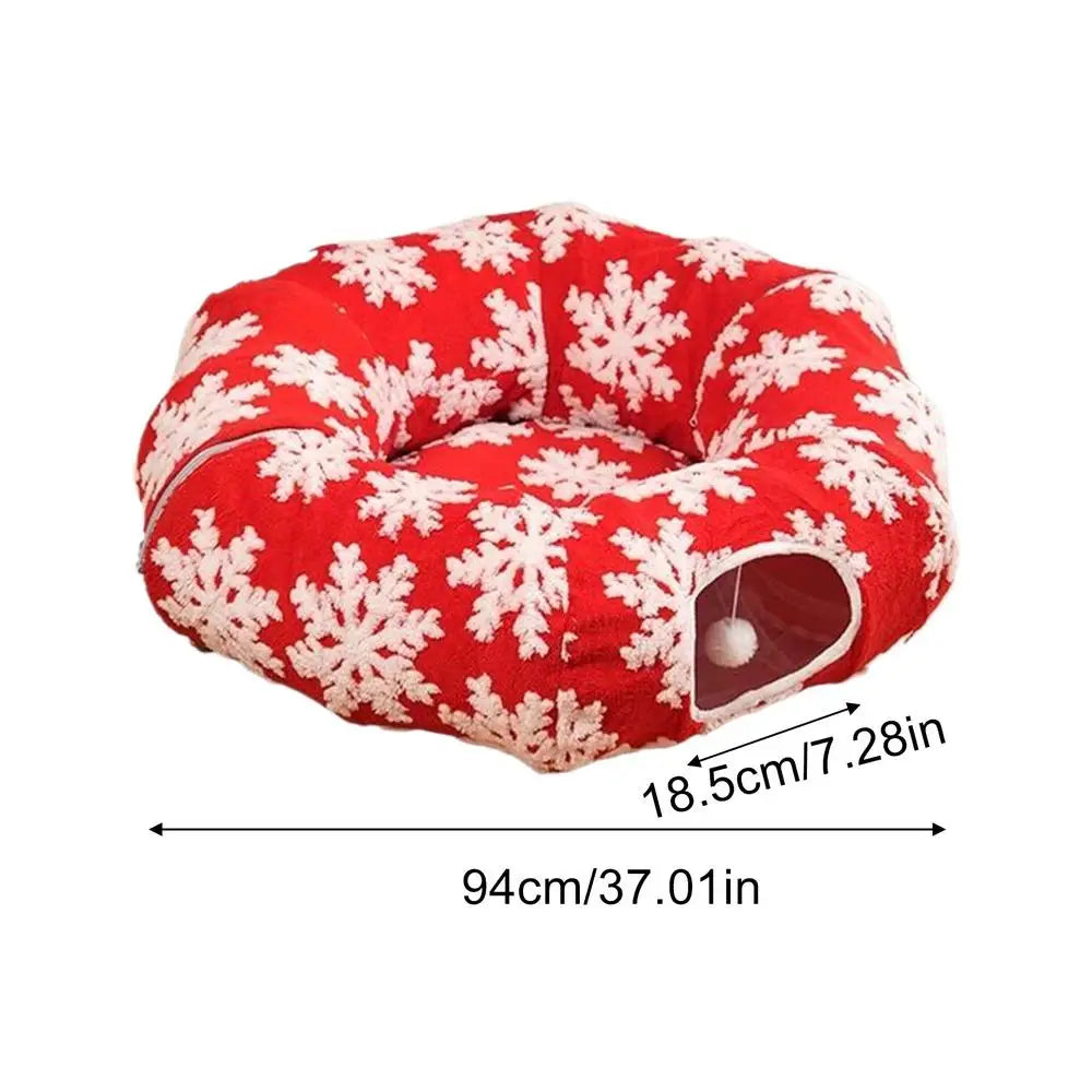 Christmas Cat Tunnel Bed – Cozy Donut Nest for Kittens