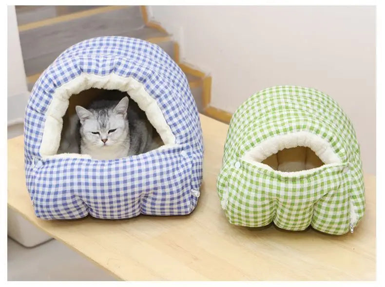 Foldable Winter Pet Bed – Cozy Semi-Enclosed Cat & Dog Sleeping Bag 🐾❄️