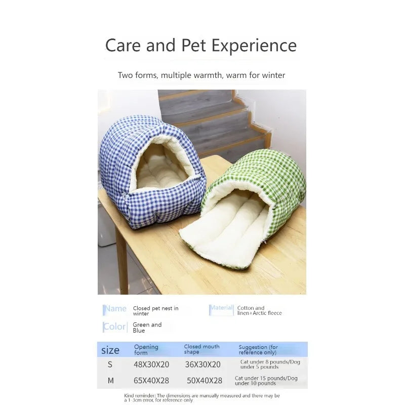 Foldable Winter Pet Bed – Cozy Semi-Enclosed Cat & Dog Sleeping Bag 🐾❄️