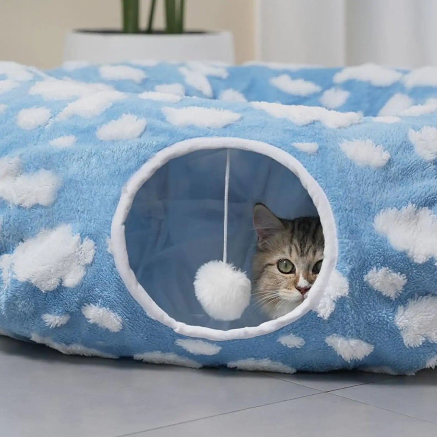 Cat Tunnel Donut Bed with Removable Cushion — Washable 2-in-1 Tunnel & Cozy Nest for Cats, Kittens, Small Dogs and Bunnies
