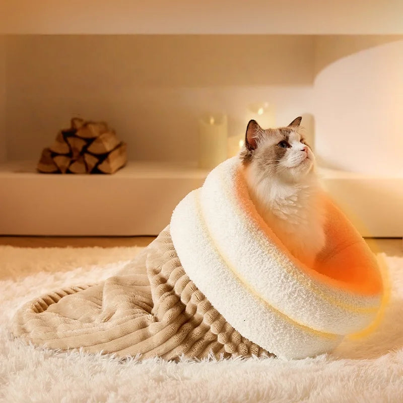 Cozy Burrow Bed – Thermal Winter Cat Cave & Snuggle Sleeping Bag for Cats and Small Dogs 🐾❄️