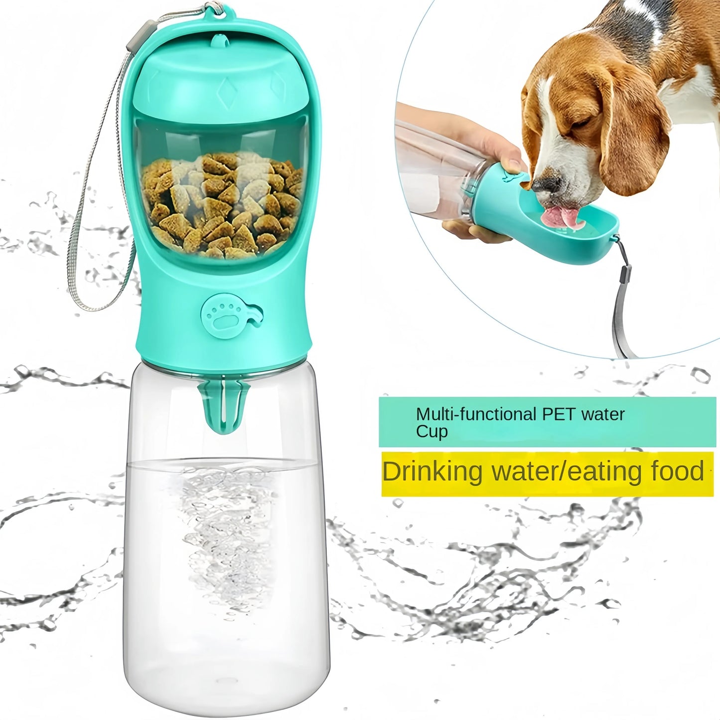 Portable Pet Water Bottle & Food Dispenser 2-in-1