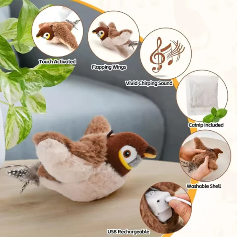 Rechargeable Chirping Bird Toy – Interactive Touch-Activated Plush for Cats & Dogs 🐦🐾