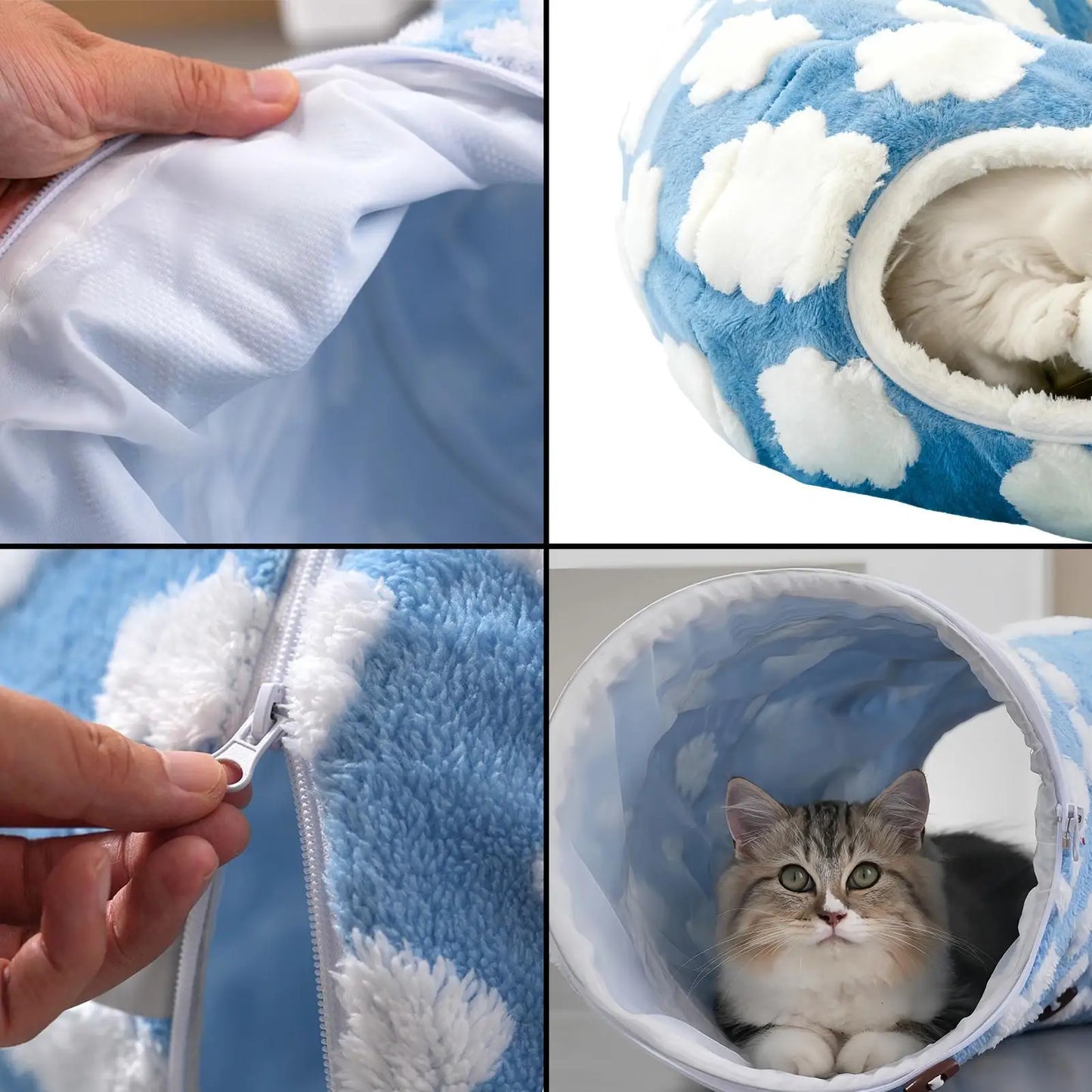 Cat Tunnel Donut Bed with Removable Cushion — Washable 2-in-1 Tunnel & Cozy Nest for Cats, Kittens, Small Dogs and Bunnies