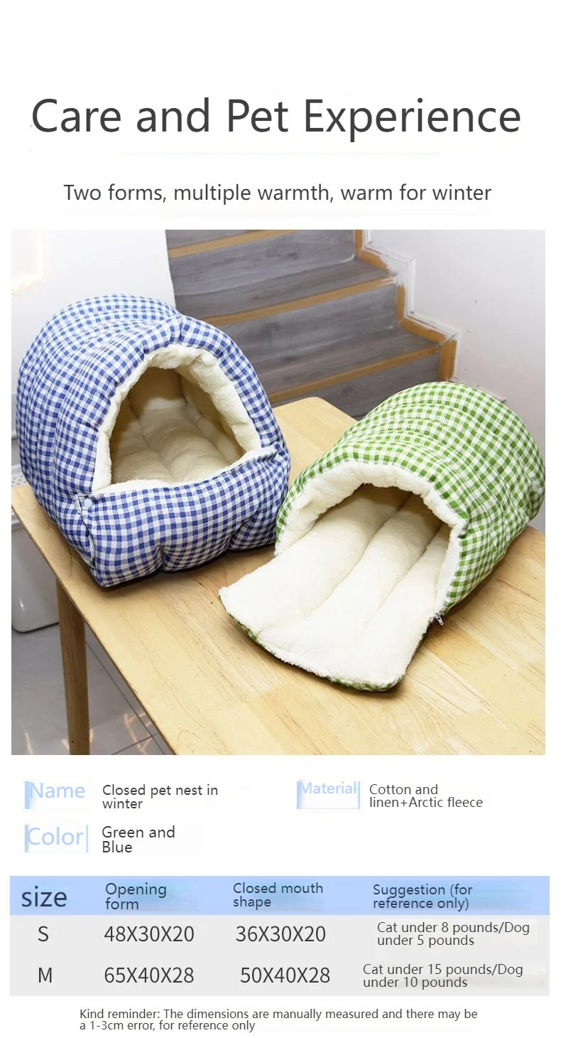 Foldable Winter Pet Bed – Cozy Semi-Enclosed Cat & Dog Sleeping Bag 🐾❄️