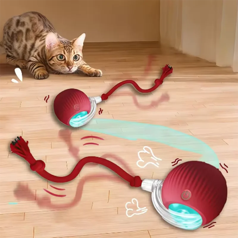 Rechargeable Smart Pet Ball Toy Automatic Rolling Faux Tail Interactive Electric Toy for Cats Dogs Training Imitate Mouse