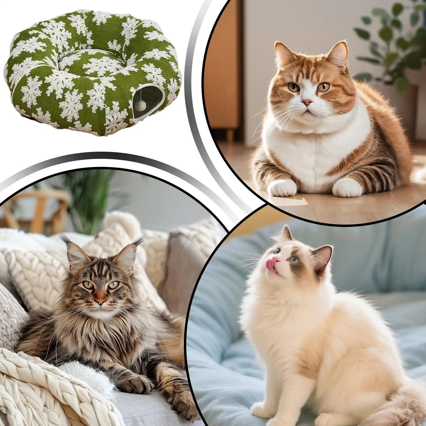 Christmas Cat Tunnel Bed – Cozy Donut Nest for Kittens
