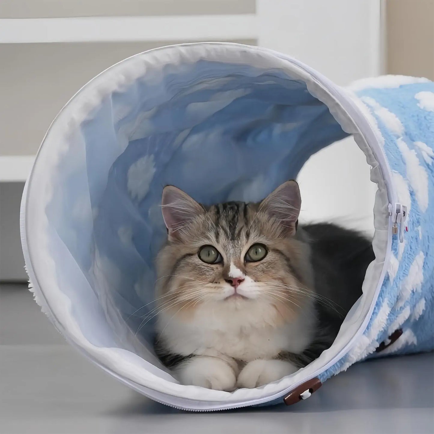 Cat Tunnel Donut Bed with Removable Cushion — Washable 2-in-1 Tunnel & Cozy Nest for Cats, Kittens, Small Dogs and Bunnies