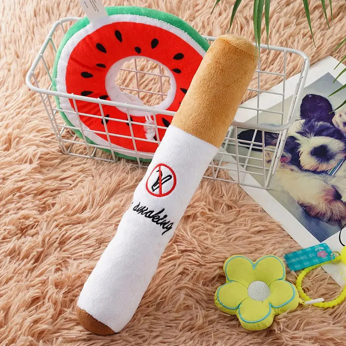 “No Smoking” Dog Toy – Funny Plush Cigarette Chew