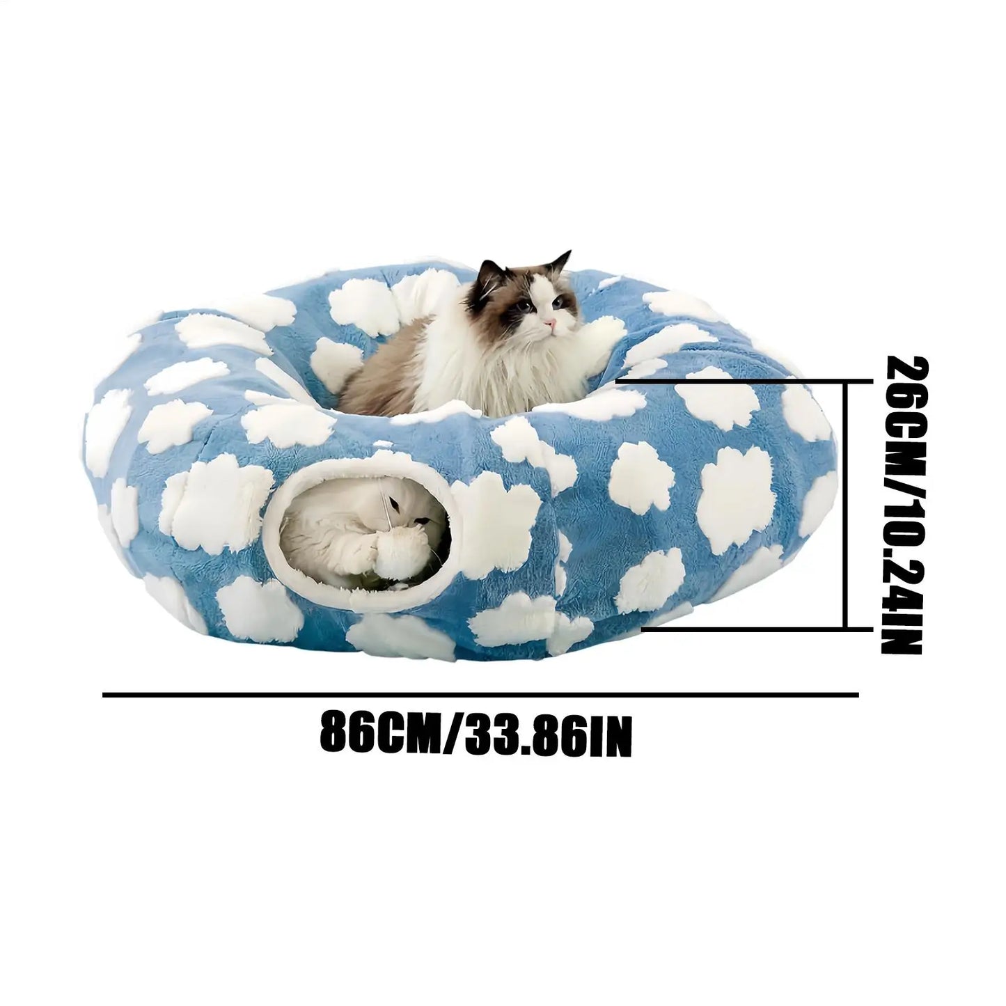 Cat Tunnel Donut Bed with Removable Cushion — Washable 2-in-1 Tunnel & Cozy Nest for Cats, Kittens, Small Dogs and Bunnies
