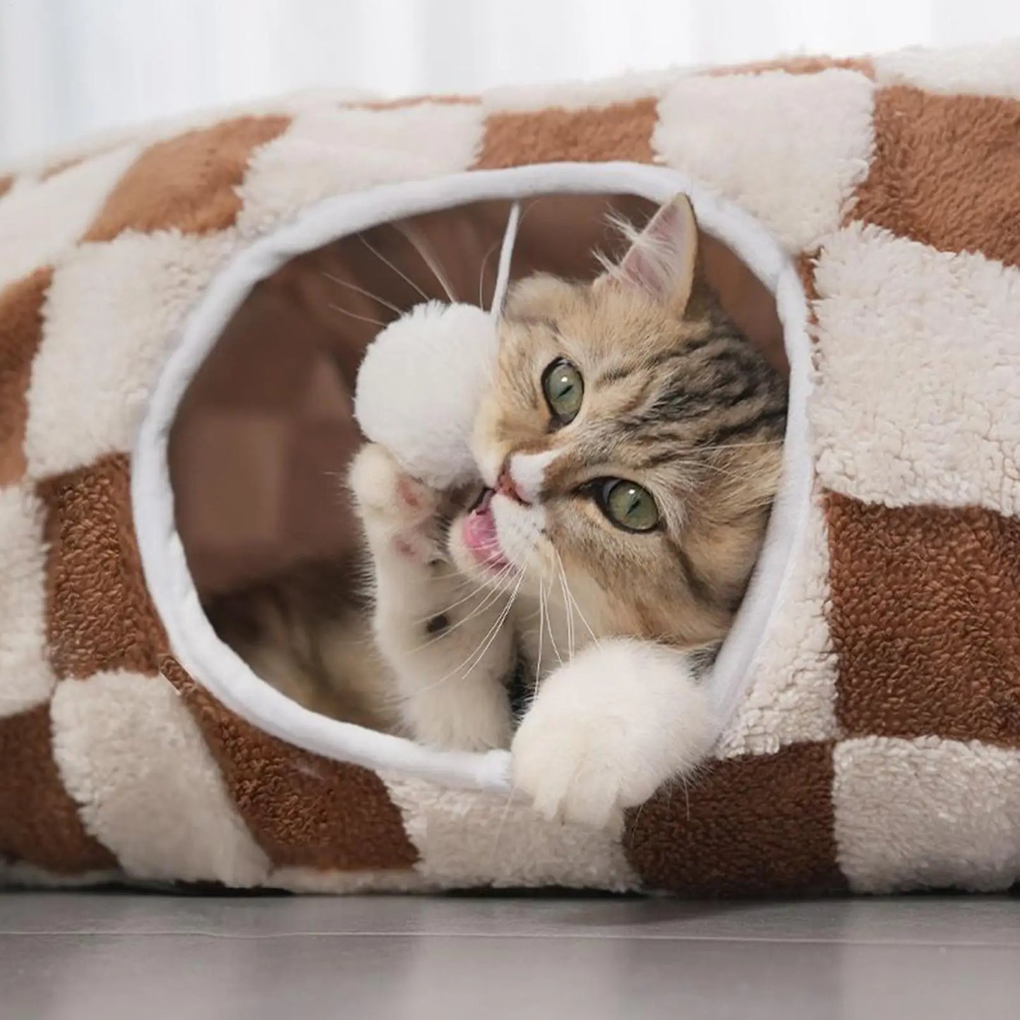 Cat Tunnel Donut Bed with Removable Cushion — Washable 2-in-1 Tunnel & Cozy Nest for Cats, Kittens, Small Dogs and Bunnies