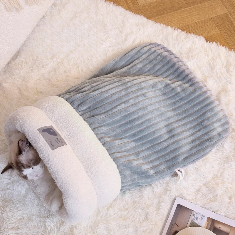 Cozy Burrow Bed – Thermal Winter Cat Cave & Snuggle Sleeping Bag for Cats and Small Dogs 🐾❄️
