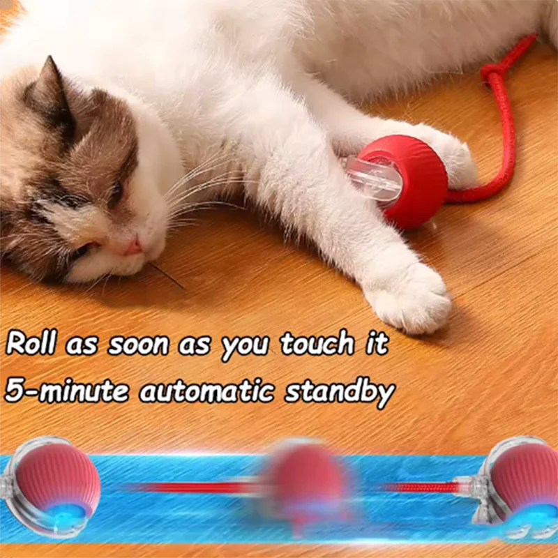 Rechargeable Smart Pet Ball Toy Automatic Rolling Faux Tail Interactive Electric Toy for Cats Dogs Training Imitate Mouse